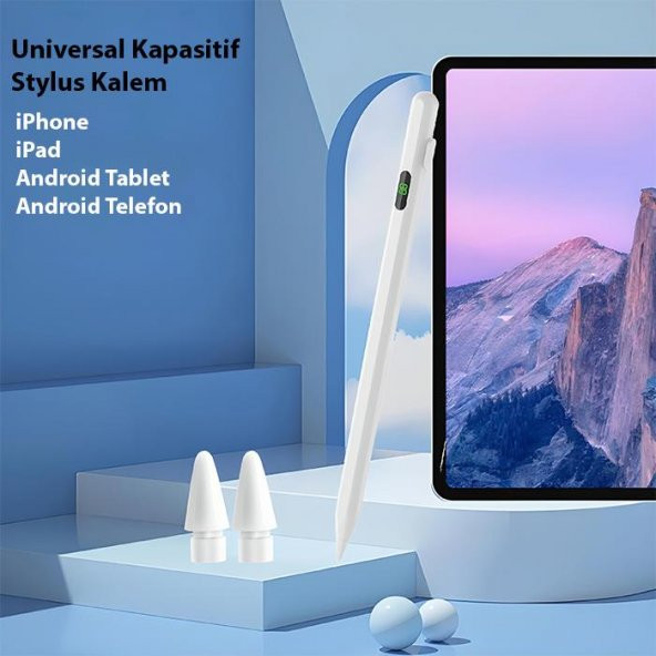 Coofbe Şarj Göstergeli Dokunmatik Tablet Kalemi Stylus Kalem Apple ve Android İle Uyumlu Çizim Kalemi - 3