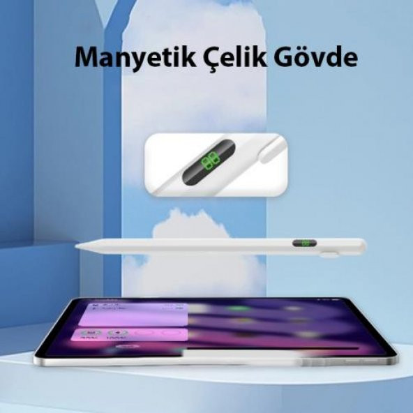 Coofbe Şarj Göstergeli Dokunmatik Tablet Kalemi Stylus Kalem Apple ve Android İle Uyumlu Çizim Kalemi - 4