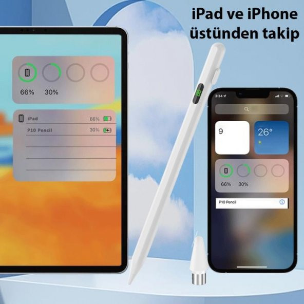 Coofbe Şarj Göstergeli Dokunmatik Tablet Kalemi Stylus Kalem Apple ve Android İle Uyumlu Çizim Kalemi - 5
