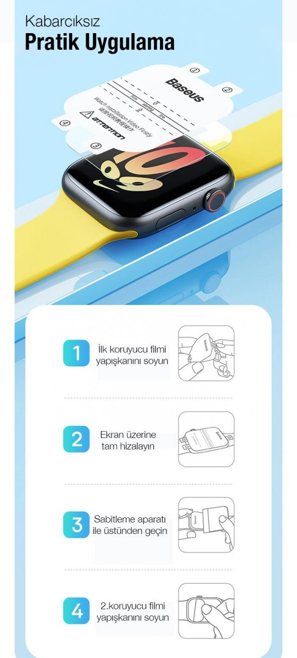 Baseus Apple Watch 4 5 6 40MM Ekran Koruyucu Apple Watch SE SE2 40 MM Ultra HD Parmak İzi Bırakmaz - 3