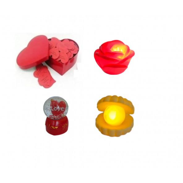 Eşe Sevgiliye Romantik Hediye Aşk Sözleri Kalp Kutusu İstiridye Mini Lamba Gül Lamba Aşk Karlı Küre