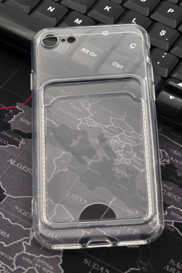 iPhone 7 / 8 Uyumlu Kredi Kartlıklı Şeffaf Kılıf Kamera Korumalı ürün görseli