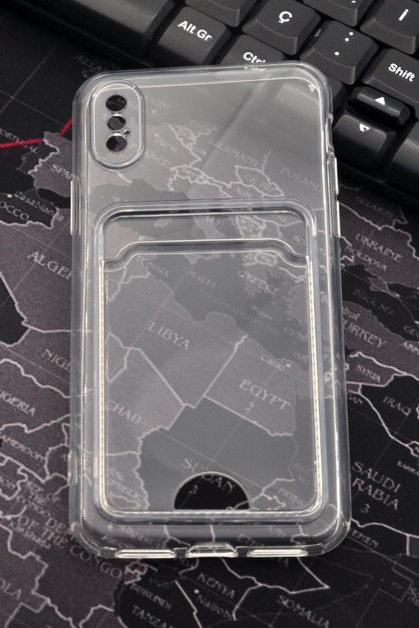 iPhone X Uyumlu Kredi Kartlıklı Şeffaf Kılıf Kamera Korumalı ürün görseli