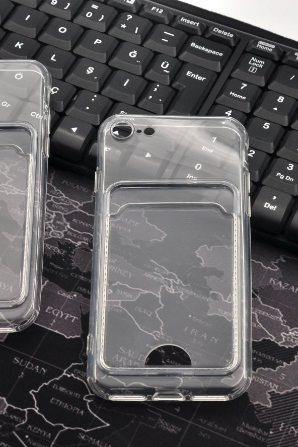 iPhone 7 / 8 Uyumlu Kredi Kartlıklı Şeffaf Kılıf Kamera Korumalı - Resim 4