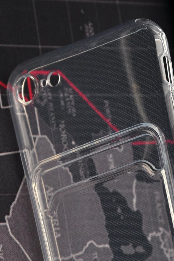 iPhone 7 / 8 Uyumlu Kredi Kartlıklı Şeffaf Kılıf Kamera Korumalı - Resim 7