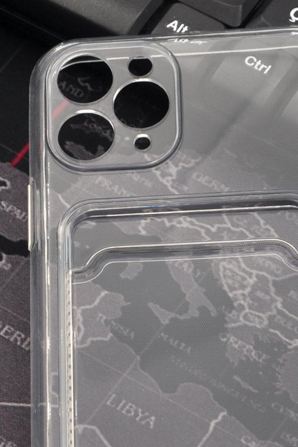 iPhone 11 Pro Max Uyumlu Kredi Kartlıklı Şeffaf Kılıf Kamera Korumalı - Resim 4
