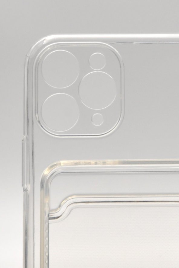 iPhone 11 Pro Max Uyumlu Kredi Kartlıklı Şeffaf Kılıf Kamera Korumalı - Resim 6