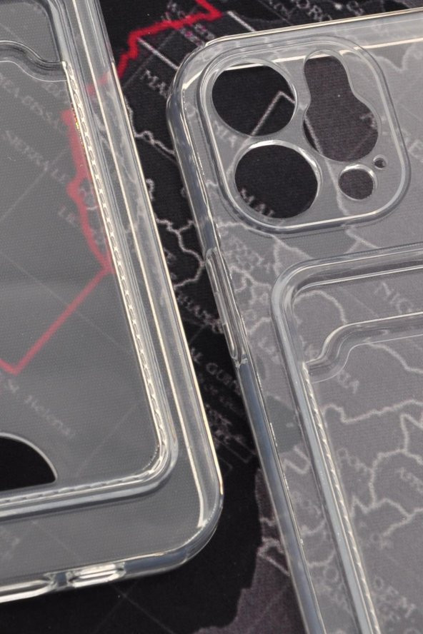 iPhone 12 Uyumlu Kredi Kartlıklı Şeffaf Kılıf Kamera Korumalı - Resim 4
