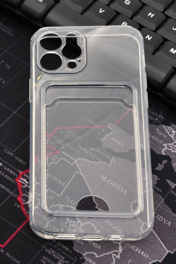iPhone 12 Pro Uyumlu Kredi Kartlıklı Şeffaf Kılıf Kamera Korumalı ürün görseli
