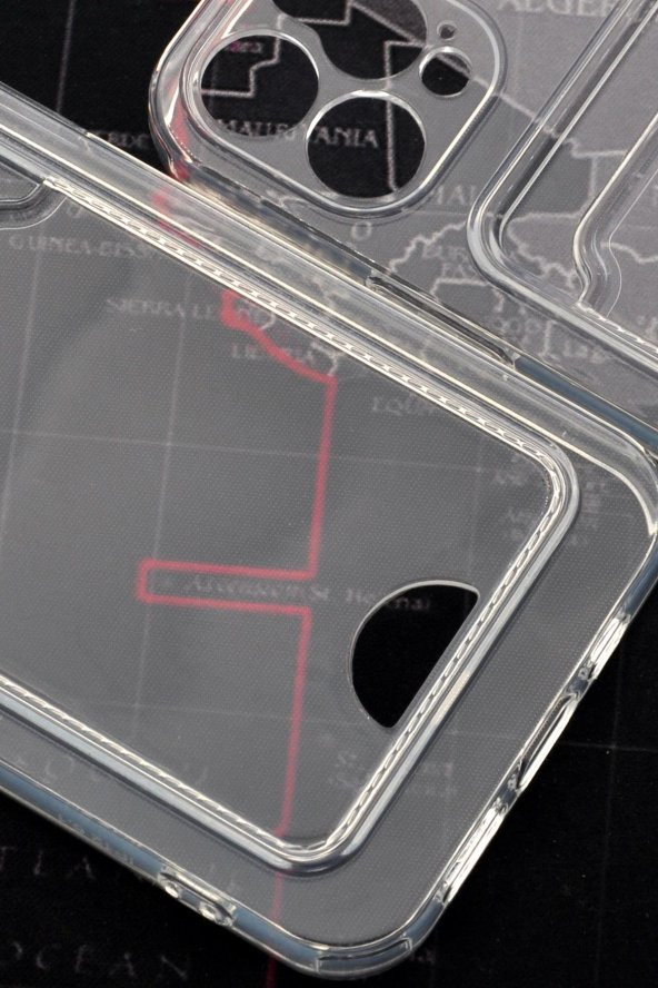 iPhone 12 Uyumlu Kredi Kartlıklı Şeffaf Kılıf Kamera Korumalı - Resim 6
