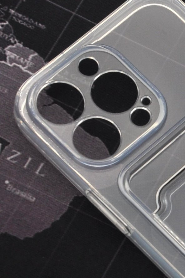 iPhone 13 Pro Uyumlu Kredi Kartlıklı Şeffaf Kılıf Kamera Korumalı - Resim 3