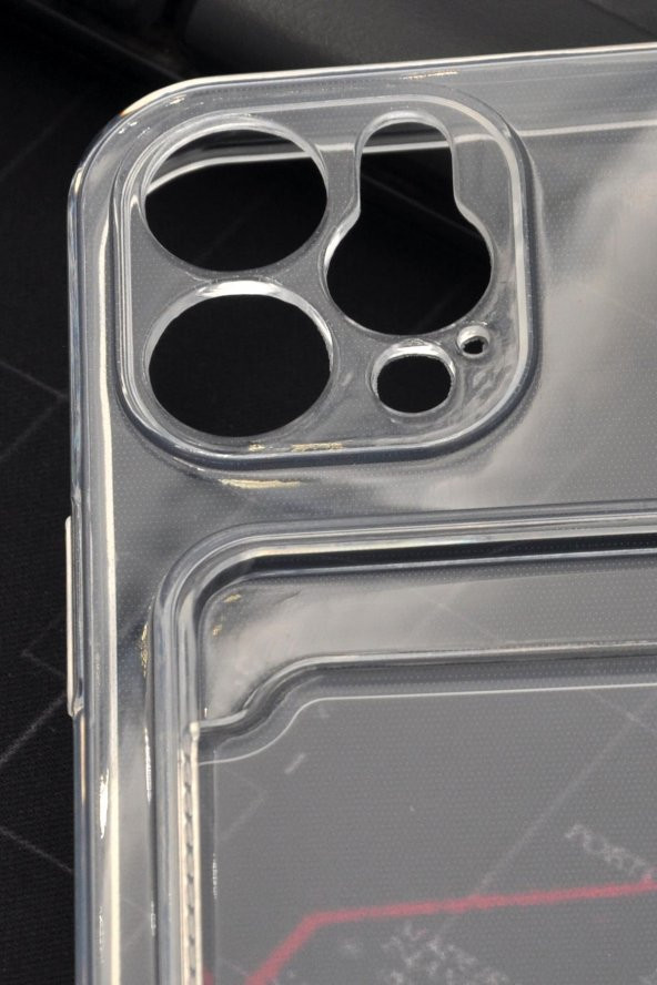 iPhone 12 Pro Uyumlu Kredi Kartlıklı Şeffaf Kılıf Kamera Korumalı - Resim 3