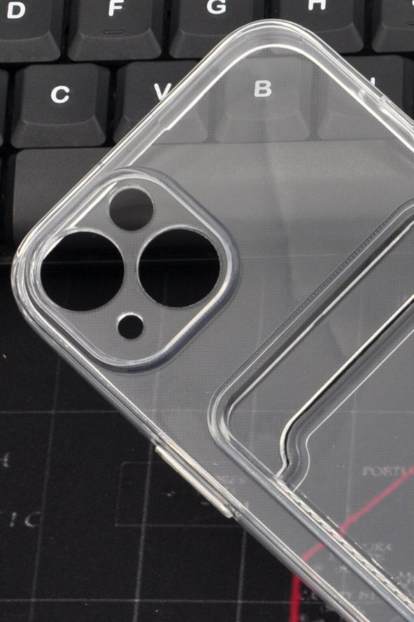iPhone 14 Uyumlu Kredi Kartlıklı Şeffaf Kılıf Kamera Korumalı - Resim 3