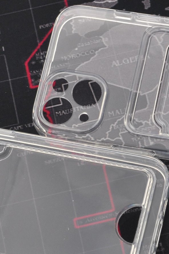 iPhone 14 Uyumlu Kredi Kartlıklı Şeffaf Kılıf Kamera Korumalı - Resim 4