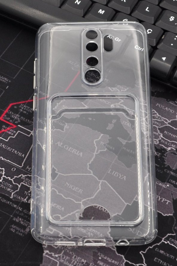 Xiaomi Redmi Note 8 Pro Uyumlu Kredi Kartlıklı Şeffaf Kılıf Kamera Korumalı