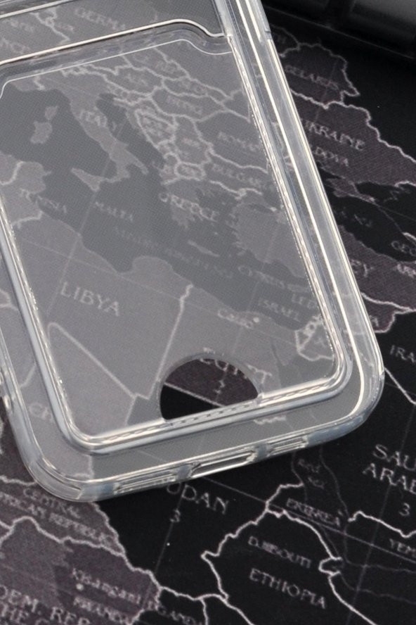 iPhone 14 Pro Max Uyumlu Kredi Kartlıklı Şeffaf Kılıf Kamera Korumalı - Resim 4