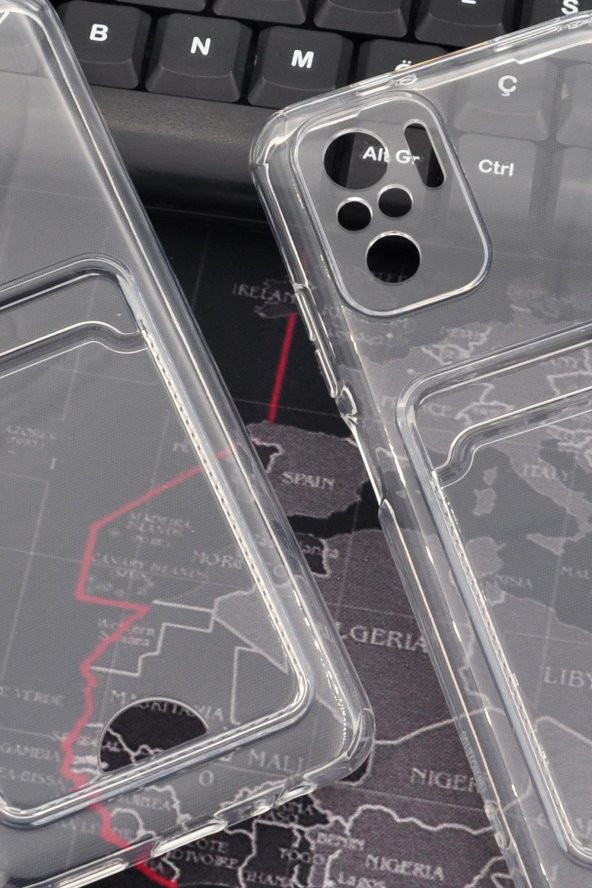 Xiaomi Redmi Note 10 Uyumlu Kredi Kartlıklı Şeffaf Kılıf Kamera Korumalı - Resim 4