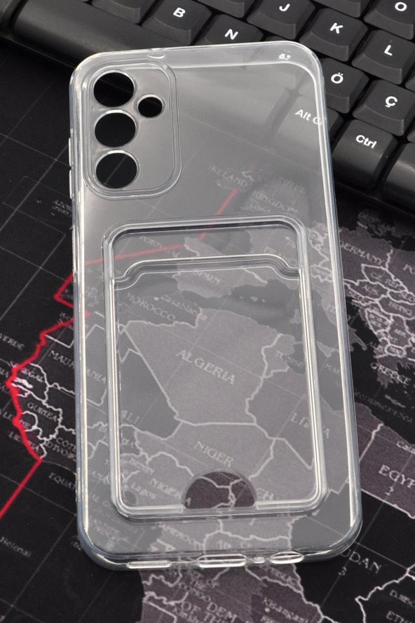Samsung A14 Uyumlu Kredi Kartlıklı Şeffaf Kılıf Kamera Korumalı ürün görseli