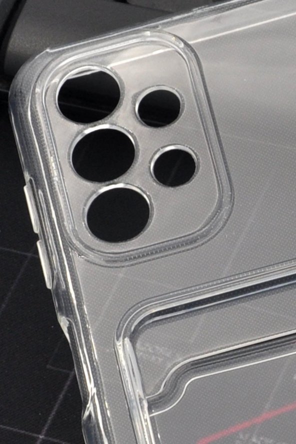 Samsung A13 Uyumlu Kredi Kartlıklı Şeffaf Kılıf Kamera Korumalı - Resim 3