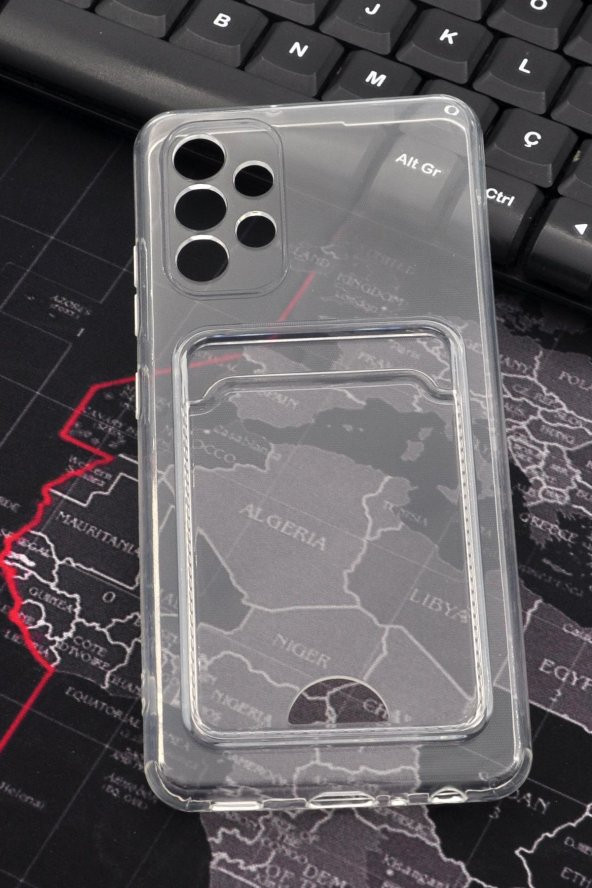 Samsung A23 Uyumlu Kredi Kartlıklı Şeffaf Kılıf Kamera Korumalı ürün görseli