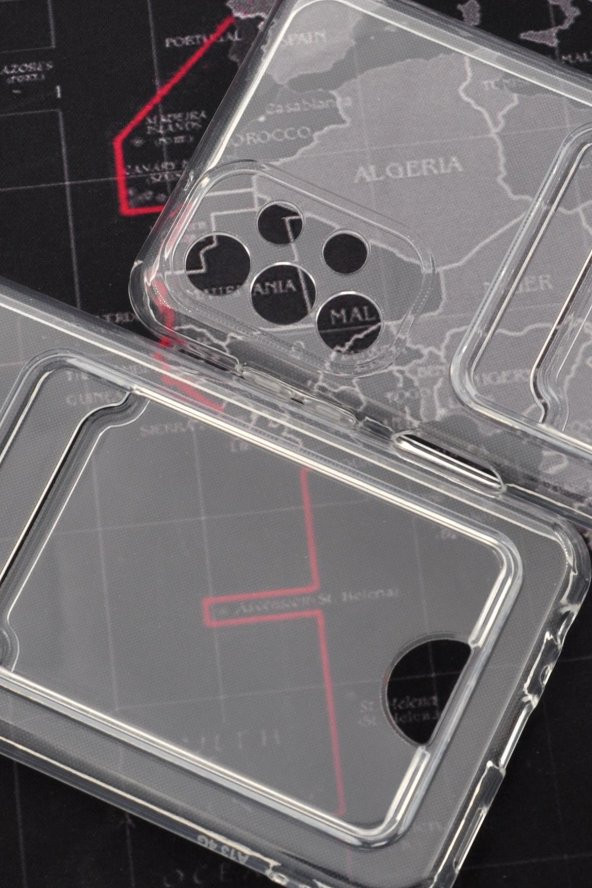 Samsung A13 Uyumlu Kredi Kartlıklı Şeffaf Kılıf Kamera Korumalı - Resim 4