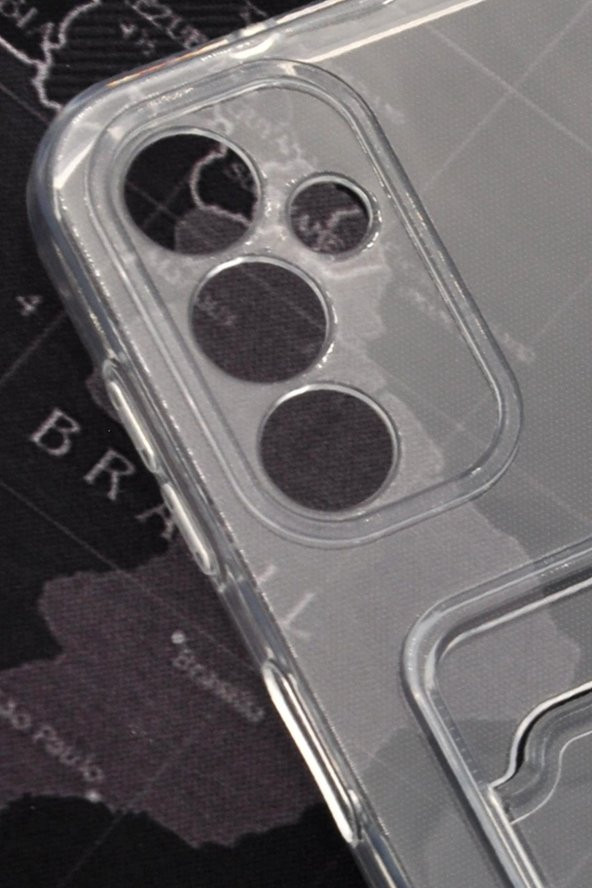 Samsung A14 Uyumlu Kredi Kartlıklı Şeffaf Kılıf Kamera Korumalı - Resim 3