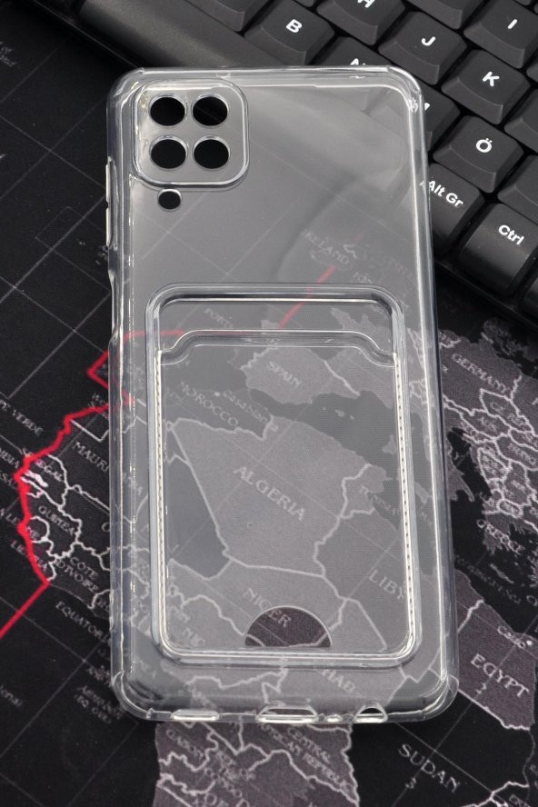 Samsung A12 Uyumlu Kredi Kartlıklı Şeffaf Kılıf Kamera Korumalı ürün görseli
