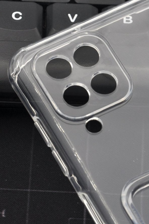 Samsung A12 Uyumlu Kredi Kartlıklı Şeffaf Kılıf Kamera Korumalı - Resim 3