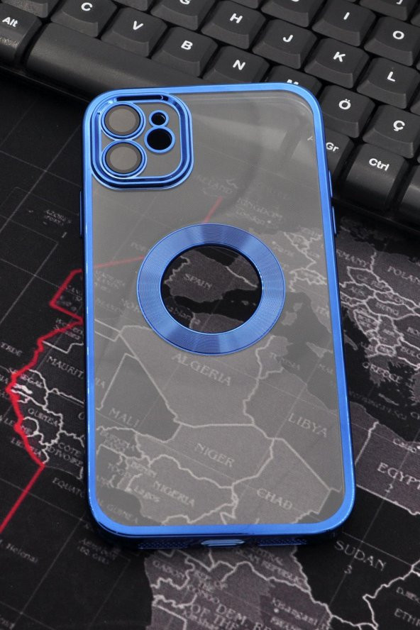 iPhone 11 Uyumlu Saks Mavi Renkli Kenarlı Lazerli Şeffaf Kılıf Lens Korumalı ürün görseli