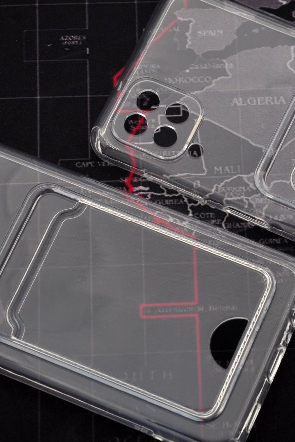 Samsung A12 Uyumlu Kredi Kartlıklı Şeffaf Kılıf Kamera Korumalı - Resim 4