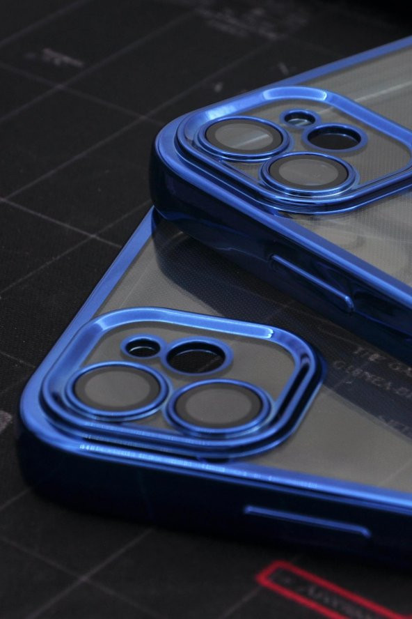 iPhone 11 Uyumlu Saks Mavi Renkli Kenarlı Lazerli Şeffaf Kılıf Lens Korumalı - Resim 3