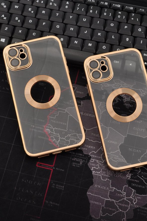 iPhone 11 Uyumlu Altın Sarı Gold Renkli Kenarlı Lazerli Şeffaf Kılıf Lens Korumalı - Resim 2