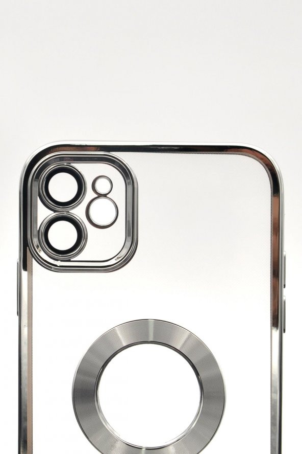 iPhone 11 Uyumlu Gümüş Gri Silver Renkli Kenarlı Lazerli Şeffaf Kılıf Lens Korumalı - Resim 5