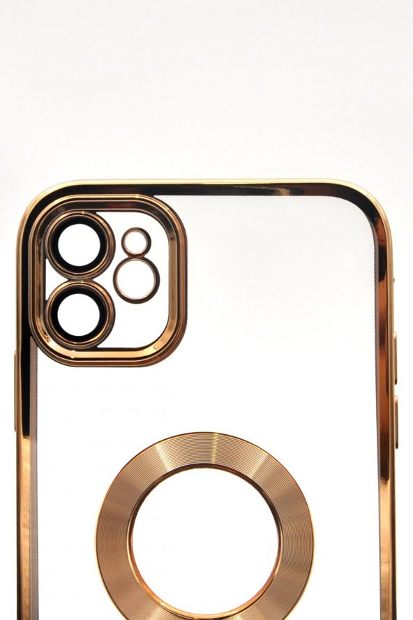 iPhone 11 Uyumlu Altın Sarı Gold Renkli Kenarlı Lazerli Şeffaf Kılıf Lens Korumalı - Resim 5