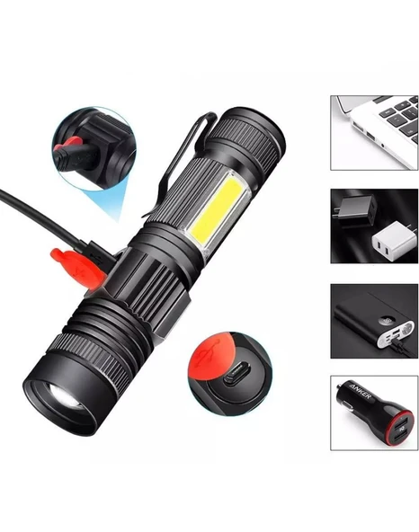 Black Watton WT-601 Zoomlu ve Geniş Açılı P50 Led Şarjlı El Feneri - 6
