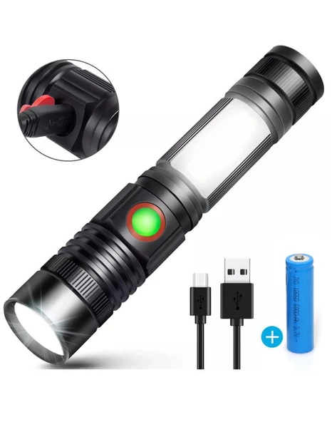 Black Watton WT-601 Zoomlu ve Geniş Açılı P50 Led Şarjlı El Feneri - 5