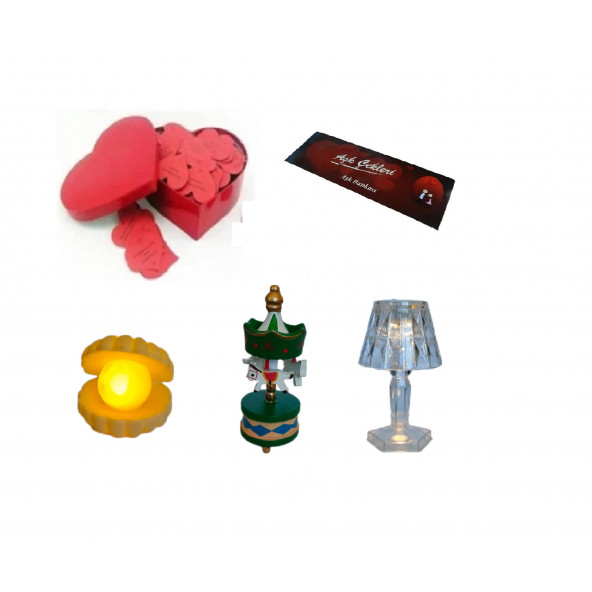 Eşe Sevgiliye Romantik Hediye Aşk Sözleri Kalp Kutu İstiridye Mini Lamba Atlı Karınca Aşk Çeki Lamba