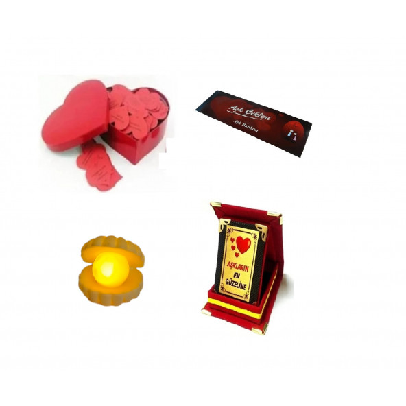 Eşe Sevgiliye Romantik Hediye Aşk Sözleri Kalp Kutusu İstiridye Mini Lamba Aşk Çeki Sevgili Plaketi