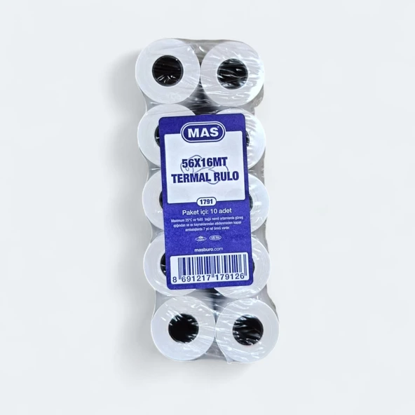 Mas 56x16 Termal Rulo Yazar Kasa Pos Kağıdı 16 Metre 100 Adet (10 Paket) - 3