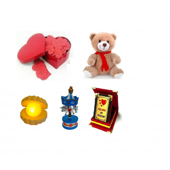 Eşe Sevgiliye Romantik Hediye Aşk Sözleri Kalp Kutu Peluş Ayı Mini Lamba Atlı Karınca Sevgili Plaket