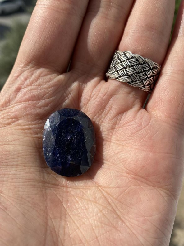 Kabaşon Kesim Doğal Mavi Safir Taşı 52 Karat - 2