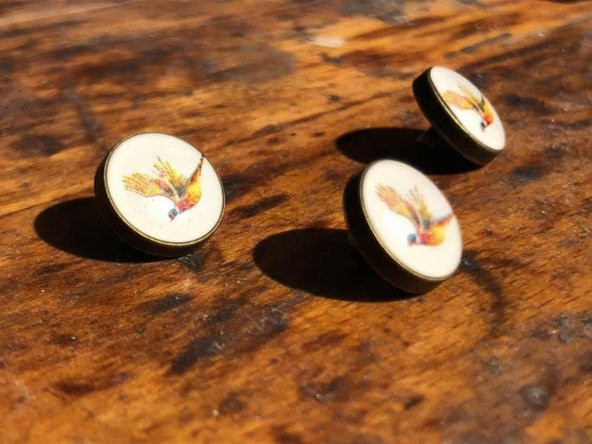 Sülün Resimli Damla Düğme 11mm 10 Adet - 7