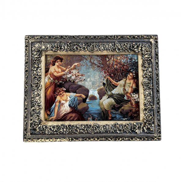 Bekar Kızlar Adlı Halı Tablo 95x75cm - İran Tebriz Halı Kilim Tablo
