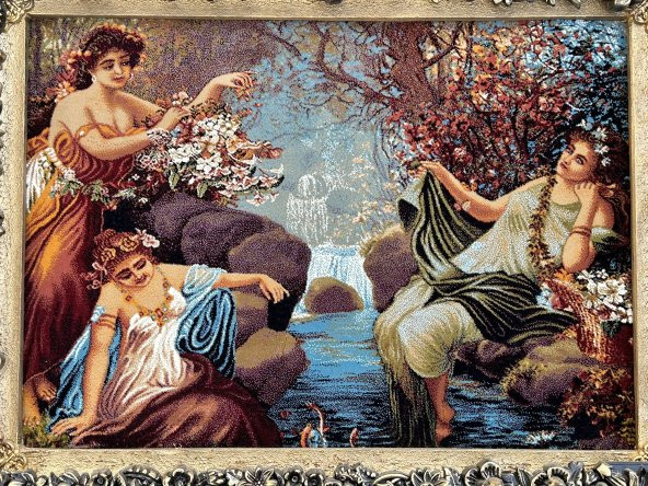 Bekar Kızlar Adlı Halı Tablo 95x75cm - İran Tebriz Halı Kilim Tablo - 3