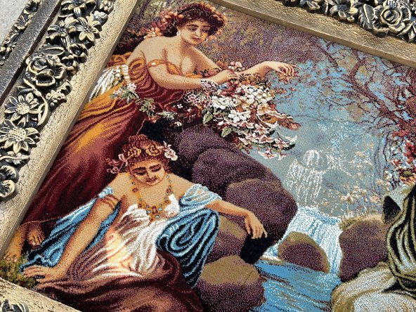 Bekar Kızlar Adlı Halı Tablo 95x75cm - İran Tebriz Halı Kilim Tablo - 4