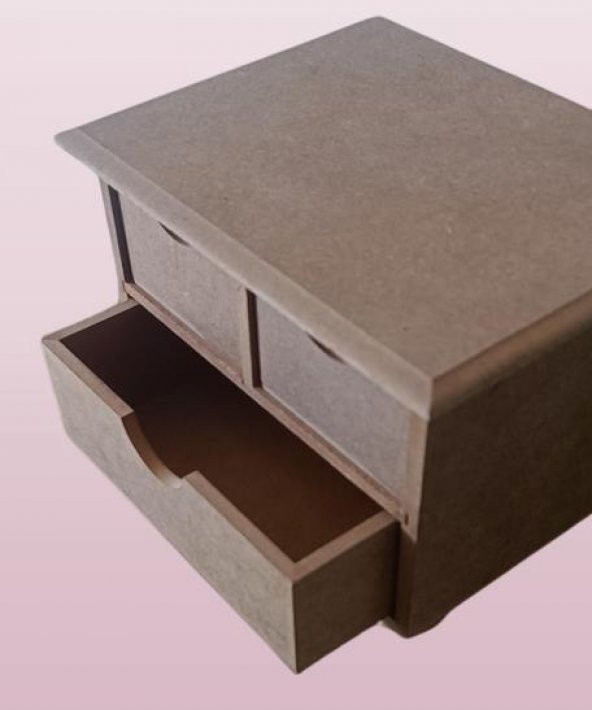 Hobi Adn 90241 Dekoratif Makyaj Kutusu 3 Çekmece Ahşap MDF HAM El Yapım - 2