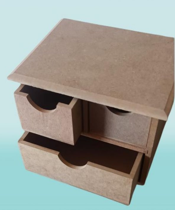 Hobi Adn 90241 Dekoratif Makyaj Kutusu 3 Çekmece Ahşap MDF HAM El Yapım - 3