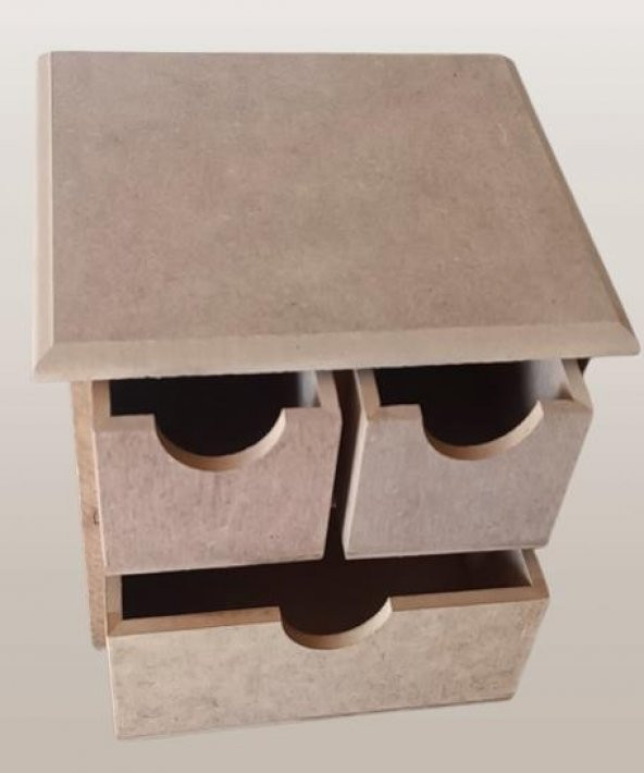 Hobi Adn 90241 Dekoratif Makyaj Kutusu 3 Çekmece Ahşap MDF HAM El Yapım - 4