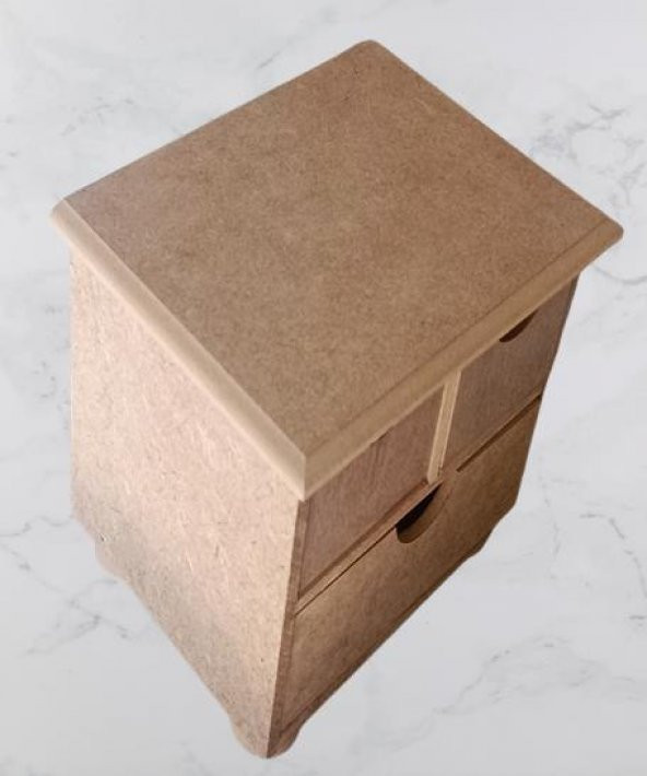 Hobi Adn 90241 Dekoratif Makyaj Kutusu 3 Çekmece Ahşap MDF HAM El Yapım - 5