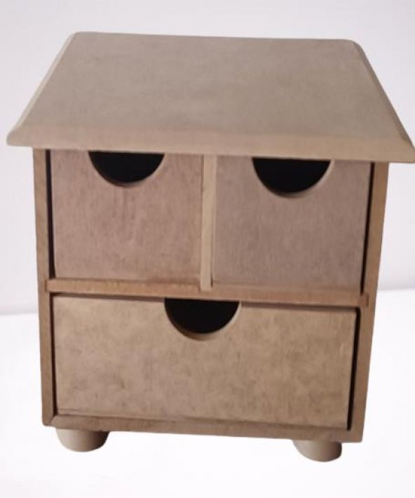 Hobi Adn 90241 Dekoratif Makyaj Kutusu 3 Çekmece Ahşap MDF HAM El Yapım - 7